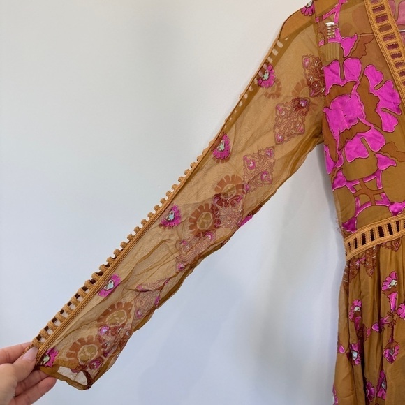 Free People For Love and Lemons Temecula Silk Blend Long Sleeve Maxi Dress (XS) - Picture 4 of 12